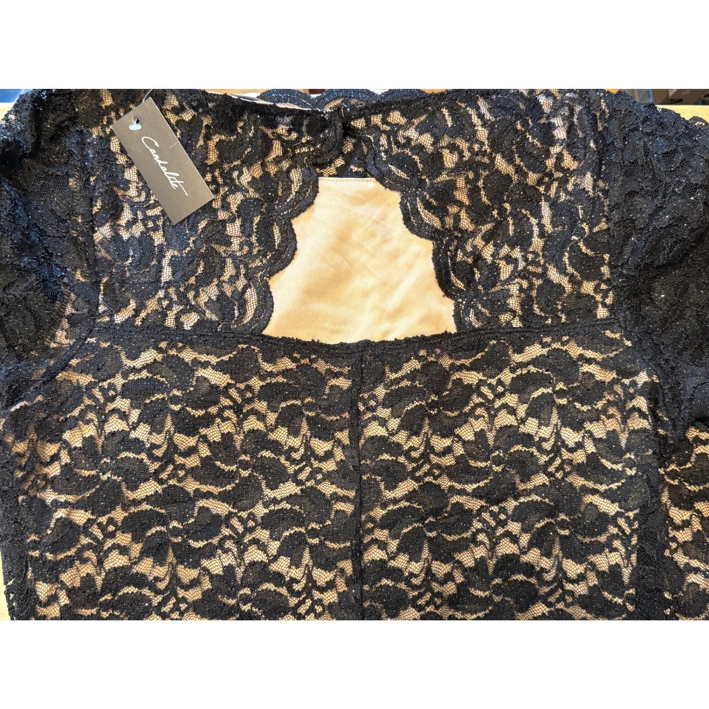 Candalite Womens XL Black Floral Lace Sheath Dress Nude Lining Keyhole Back New - Picture 7 of 7